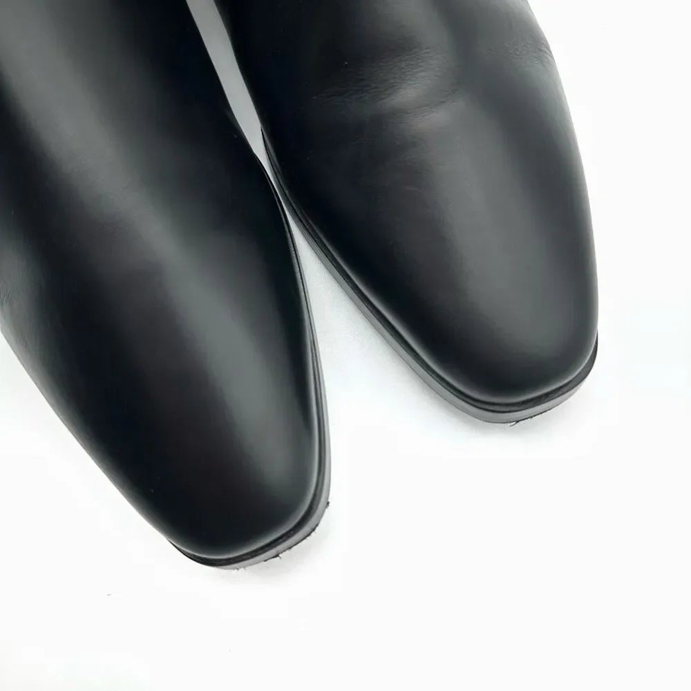 GUCCI Elite GG Ankle Boots Size 38.5 US 8.5 Black Leather Harness Low Heel Calf